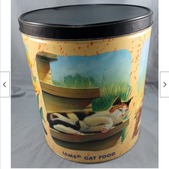11" Tall Vtg 1994 IAMS Cat Food Storage Container 4 Seasons Metal Tin Canister - Picture 3 of 9